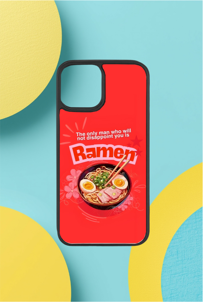 Phone case with Ramen noodles design on a colorful background